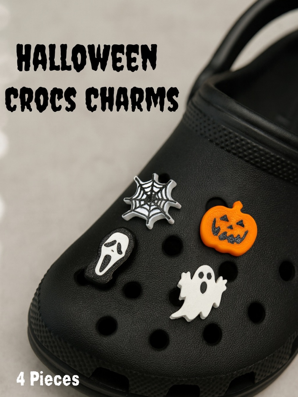 Halloween Kids Croc Charms - Black with Orange & White Accents